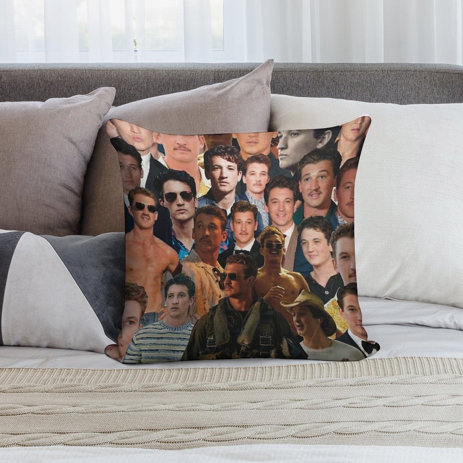 Miles Teller Photo Collage Soft Shrink-Resistant Throw Pillow