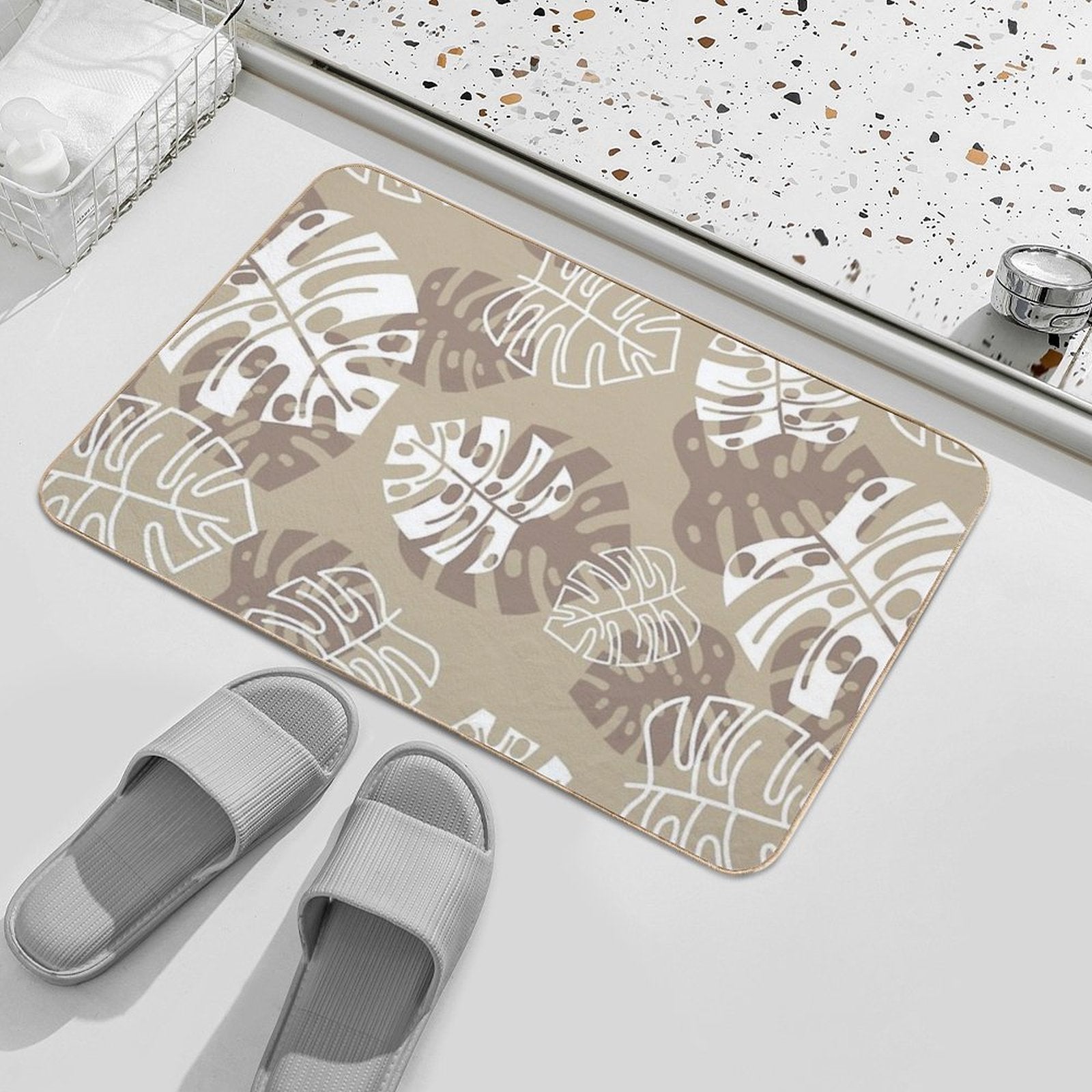 Sand Tropical Leaves  Slip-Resistant Bath Mat