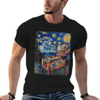 Pinball Arcade Game Machine Starry Night Painting  Ribbed Collar T-Shirt