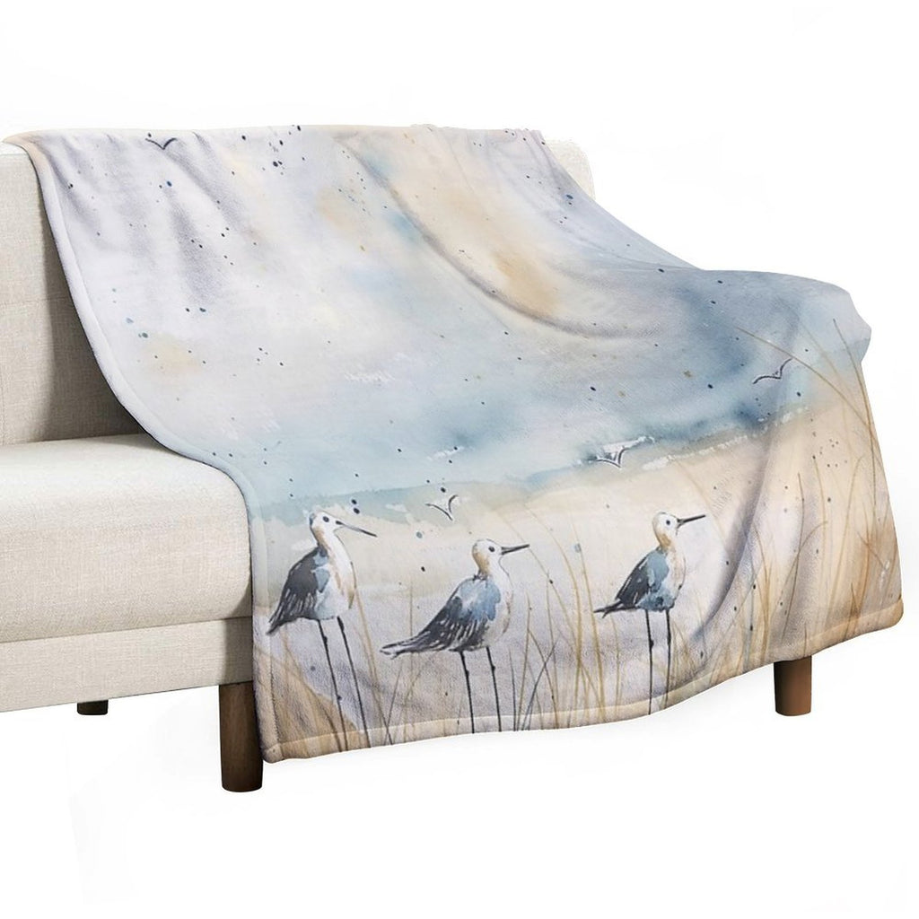 Sandpipers by The Shore – Soft Watercolor Coastal Bird Art Compact Throw Blanket