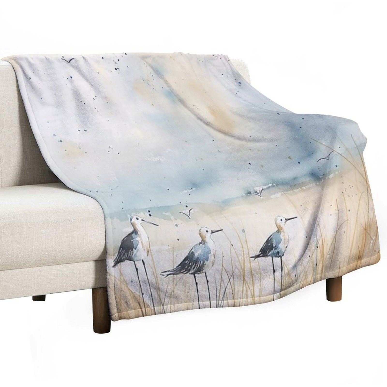 Sandpipers by The Shore – Soft Watercolor Coastal Bird Art Compact Throw Blanket
