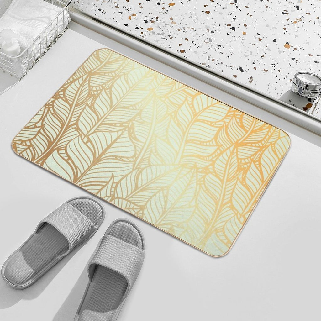 Bohemian Gold Feathers Illustration With White Shimmer  Anti-Trip Bath Mat