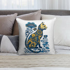 Ukraine Cat Floral Vintage Ukrainian Flag & Vyshyvanka Soft Reinforced Edging Throw Pillow