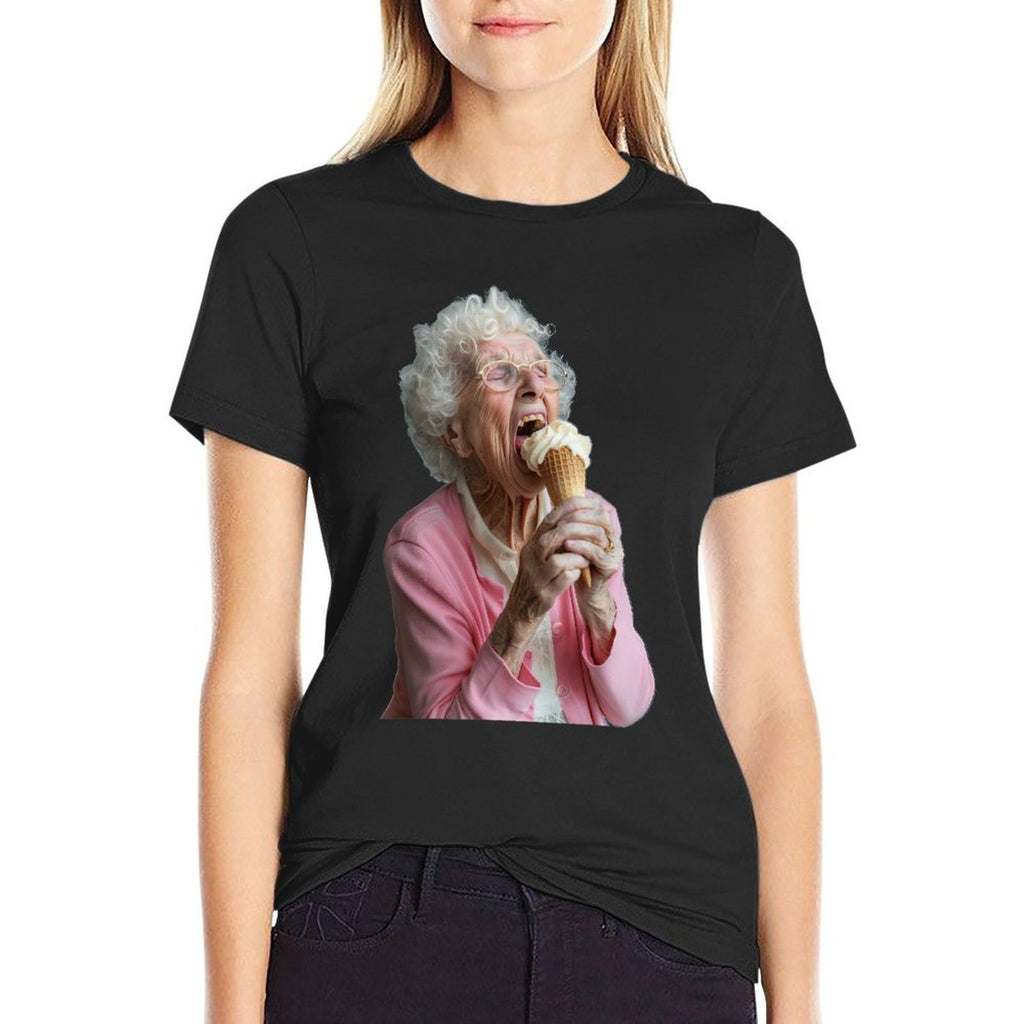 Embarrassing Old Ladies Meme Grandma Grandmother Grandma Licking Ice Cream  Polyester Blend T-Shirt