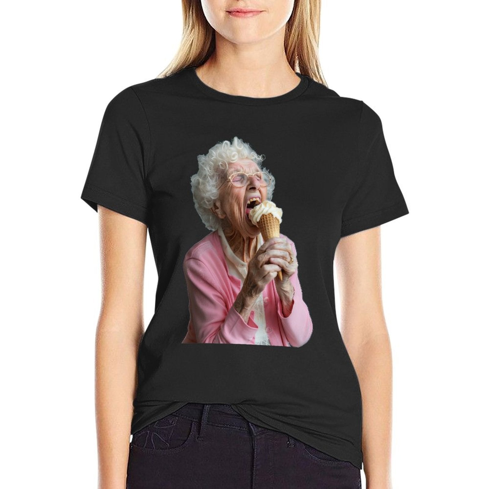 Embarrassing Old Ladies Meme Grandma Grandmother Grandma Licking Ice Cream  Polyester Blend T-Shirt