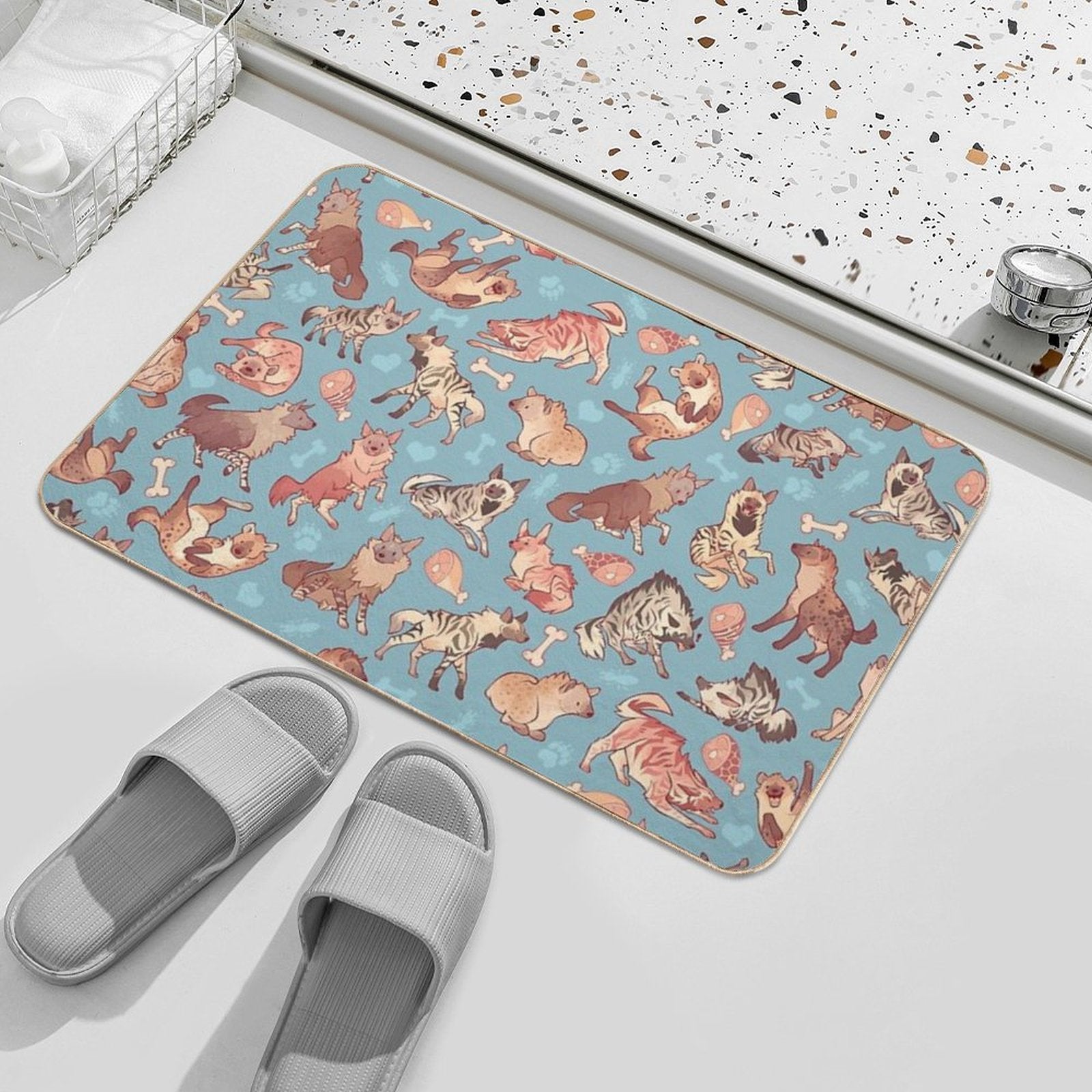 Hyenas in Cerulean  Eco-Friendly Bath Mat