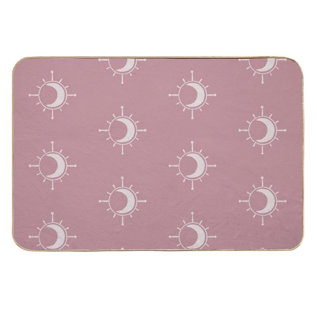 Cosmic Sun And Moon Design Soft Aesthetic In Muted Colors Deep Pink  High-Traffic Bath Mat