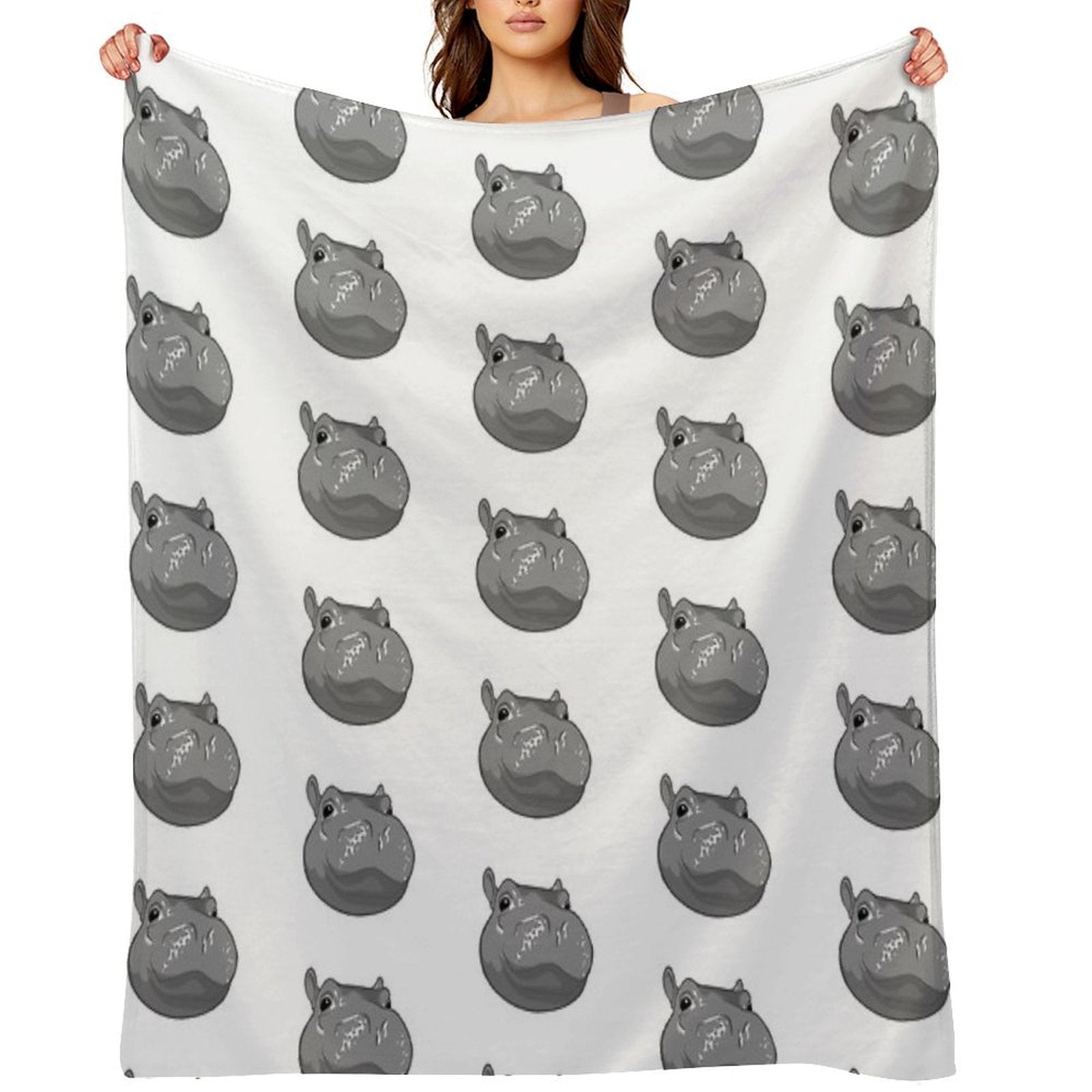 Hippo  Fiona  Cincinnati Zoo (white) Plush Throw Blanket