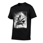 Funny Dog French Bulldog Riding A Shark in Tornado Meme  Ribbed Collar T-Shirt