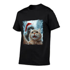 Funny Bigfoot And Cat Christmas Selfie Design  Fade-proof Color T-Shirt
