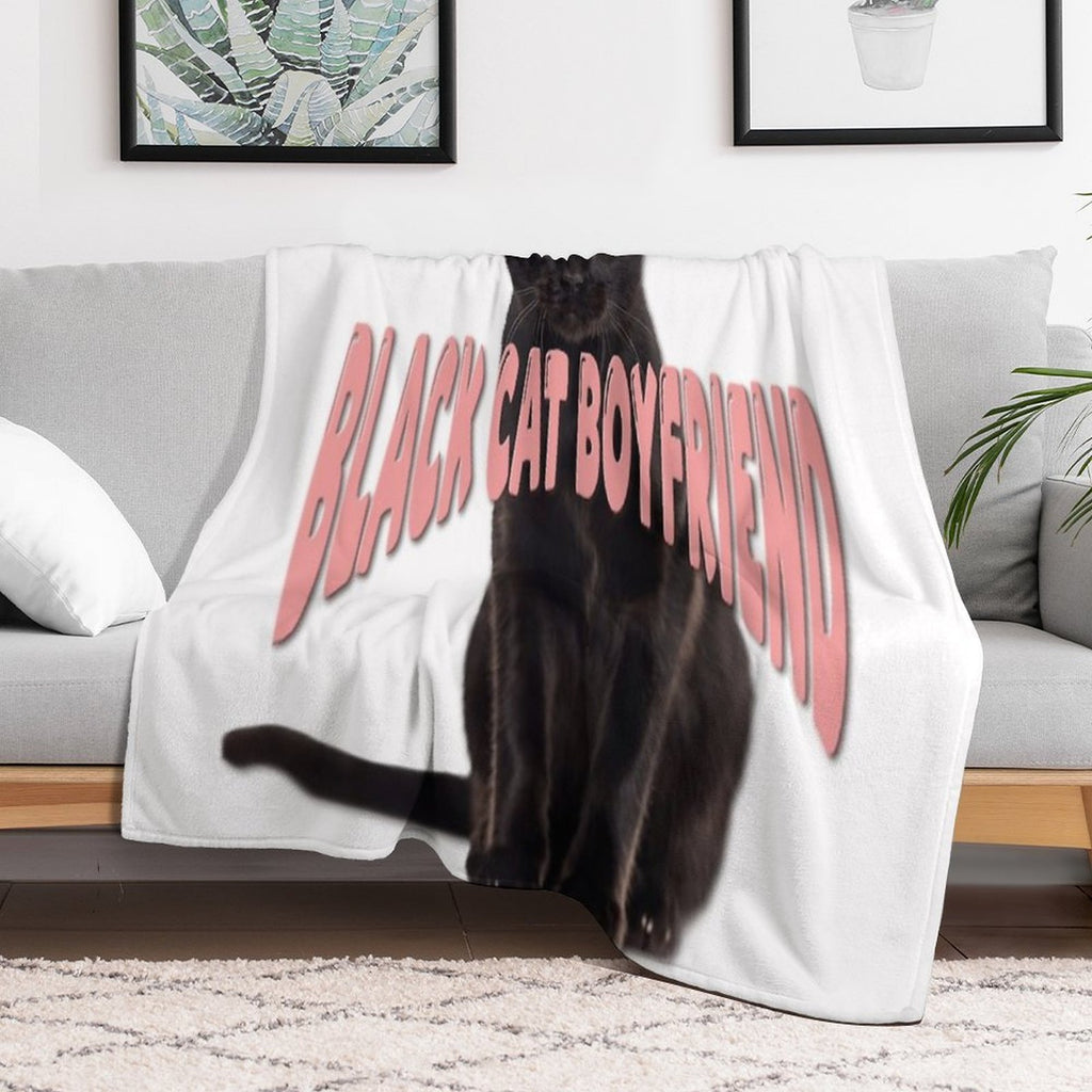 Black Cat Boyfriend Print Gift-ready Throw Blanket