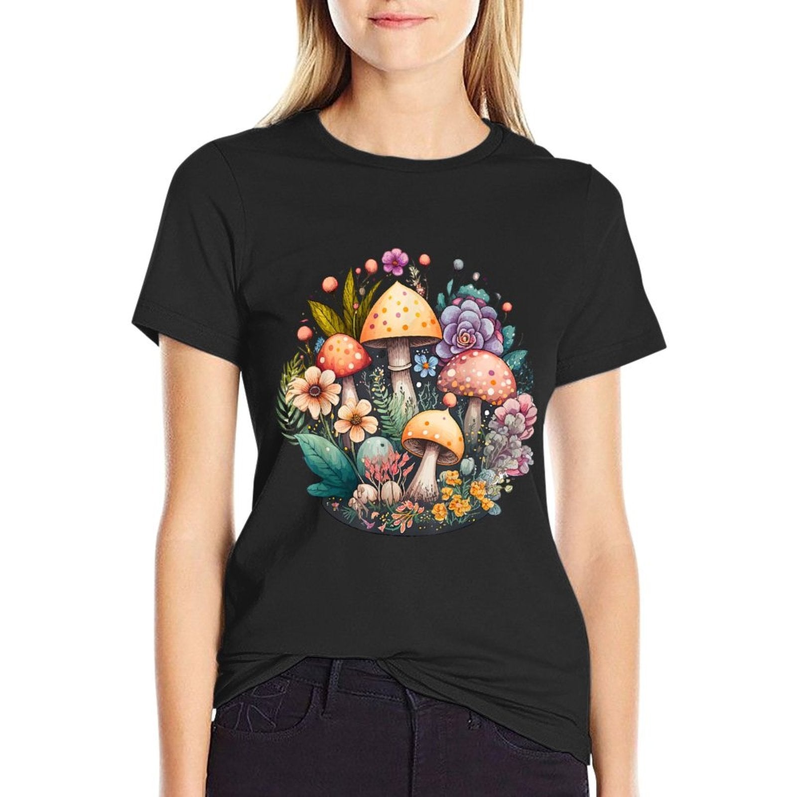 Cute Cottagecore Floral Mushroom Aesthetic Girls Graphic  Graphic-printed T-Shirt