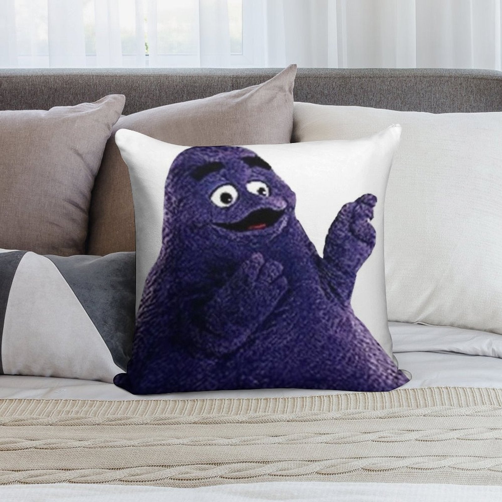 Happy Grimace McDonalds Soft Warmth Comfort Throw Pillow