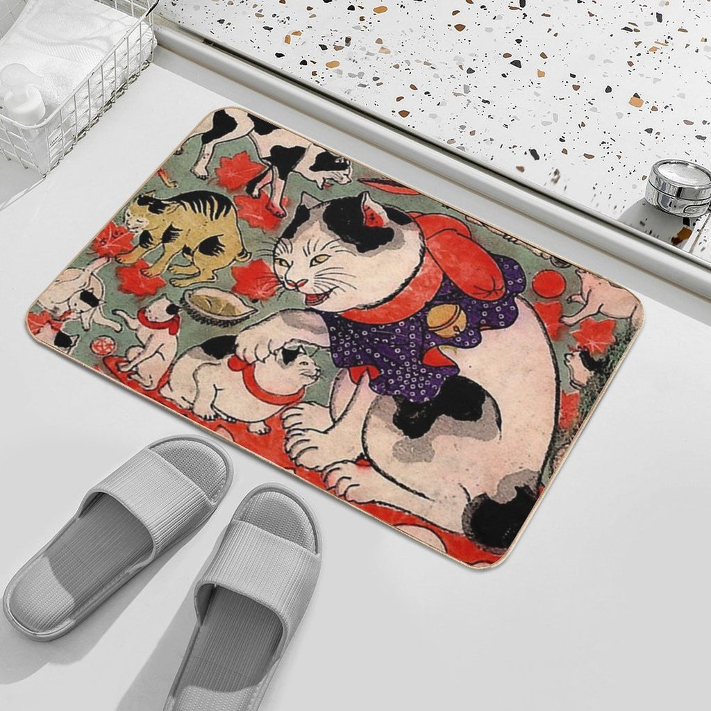 Antique Japanese Woodblock Print Cats ~ Cat Tattoo Flash  Versatile Bath Mat