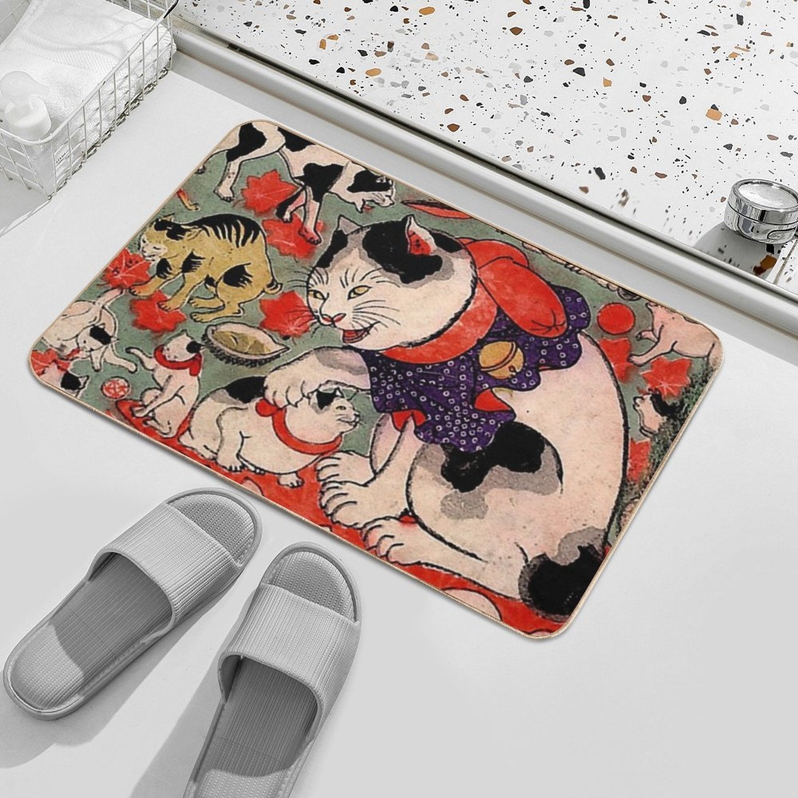 Antique Japanese Woodblock Print Cats ~ Cat Tattoo Flash  Versatile Bath Mat