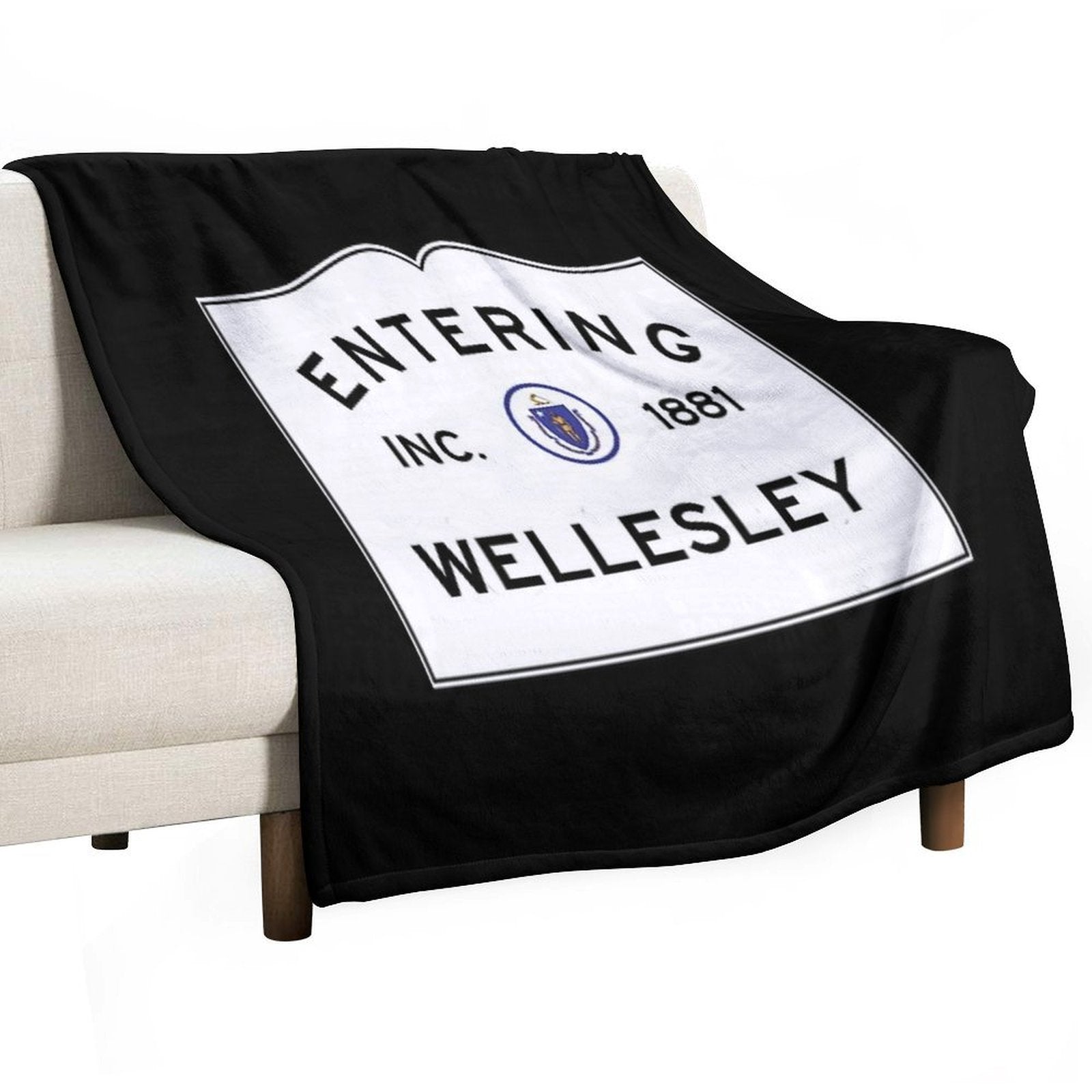 Entering Wellesley - Commonwealth of Massachusetts Road Sign Eco-conscious Throw Blanket