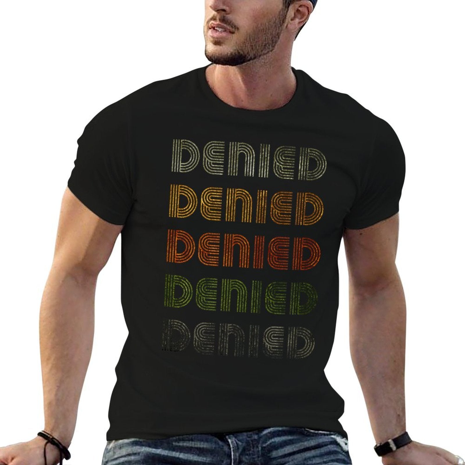 Love Heart Denied Grunge Vintage Style Black Denied  Summer-ready Fabric T-Shirt