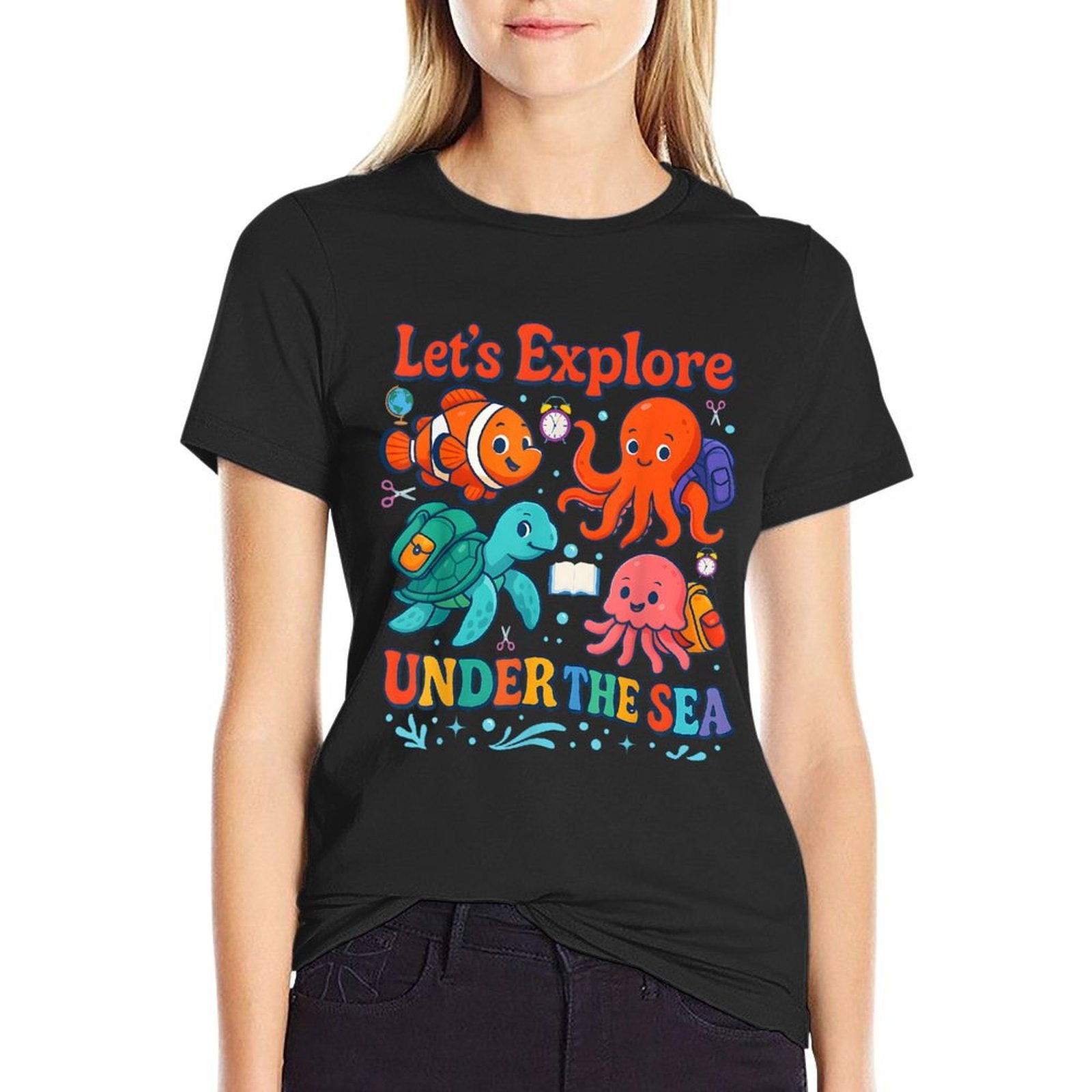 Lets Explore Under The Sea Back To School Teacher Animals  Cotton T-Shirt