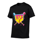 Softball Drip Girls Ice Cream Drip Home Plat Youth Game Day  Ribbed Collar T-Shirt