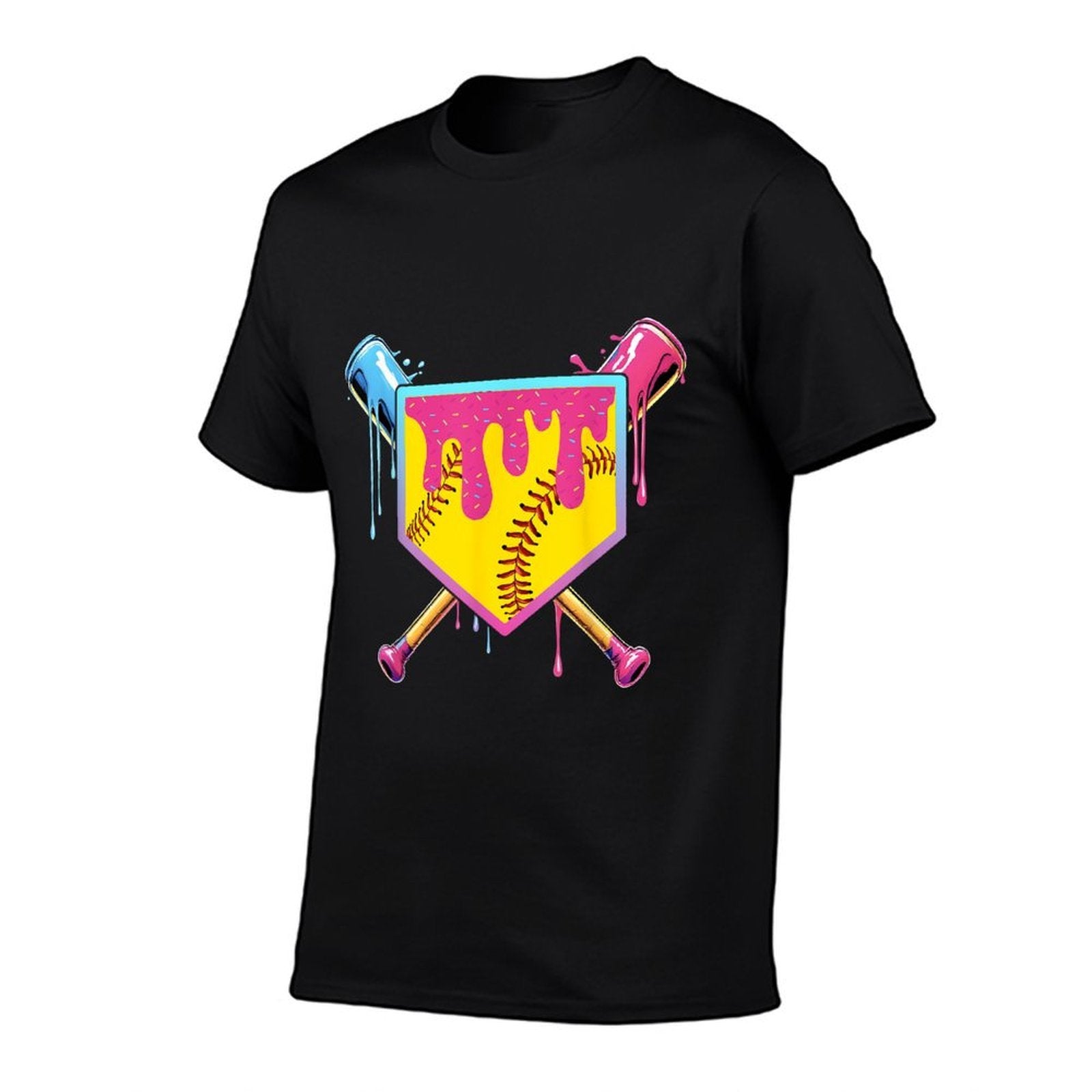 Softball Drip Girls Ice Cream Drip Home Plat Youth Game Day  Ribbed Collar T-Shirt