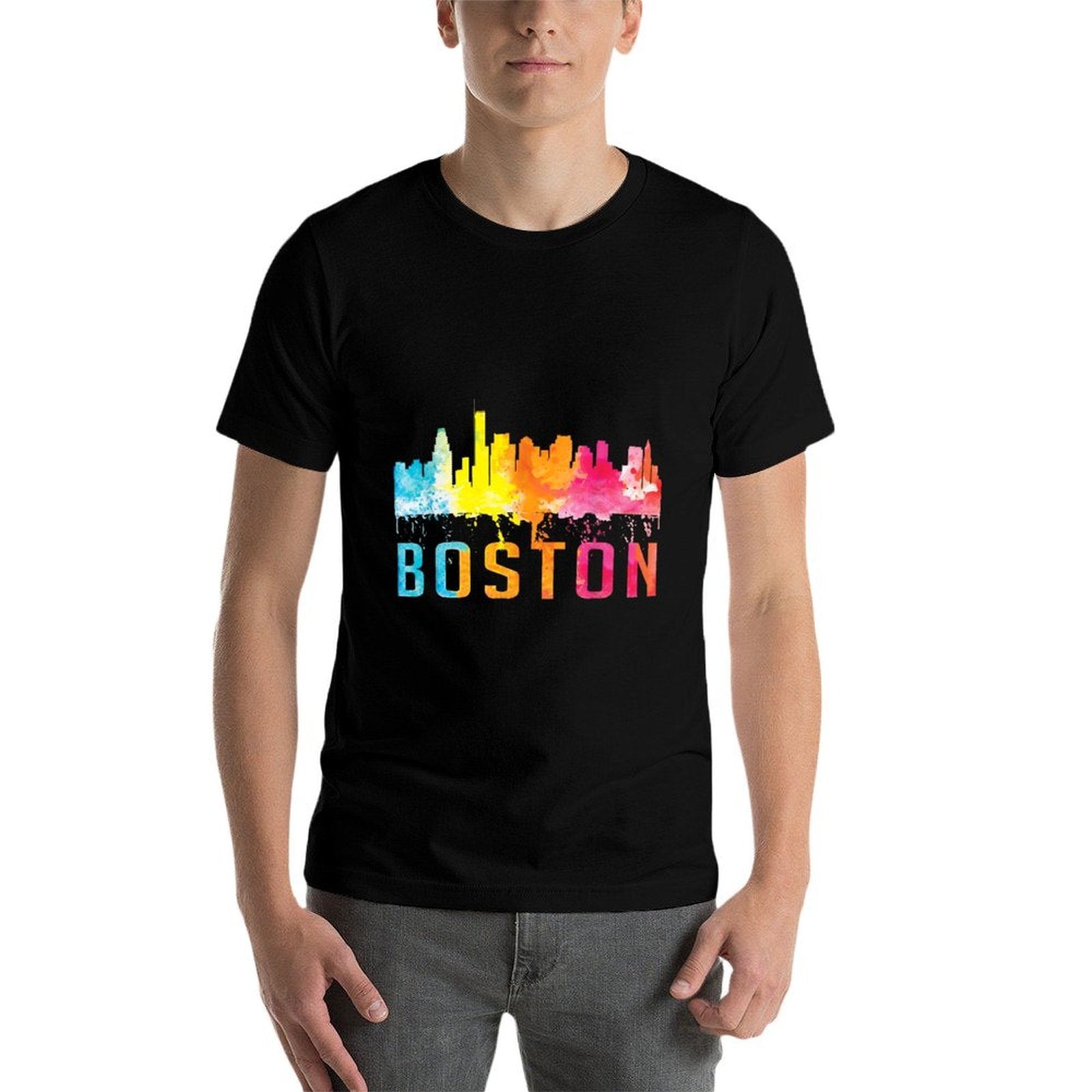 Boston Massachusetts Retro Watercolor Skyline Souvenir  Versatile T-Shirt