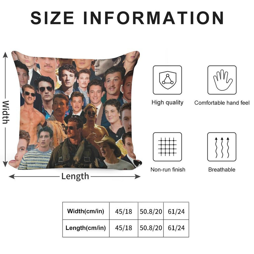 Miles Teller Photo Collage Soft Shrink-Resistant Throw Pillow