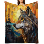 Wolf at Sunset Plush Throw Blanket