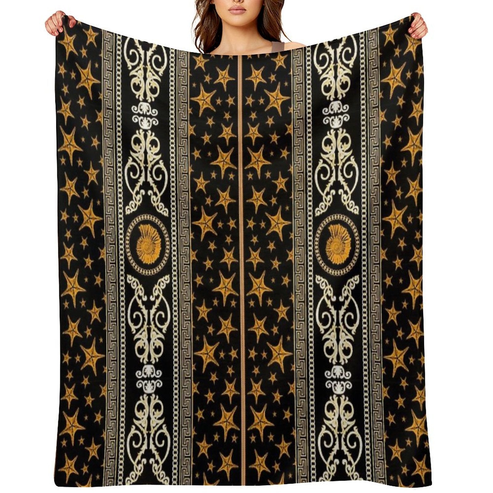 Luxury Baroque, Chain, Seashell And Starfish Print Travel-friendly Throw Blanket