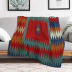Persian Safreh I 19th Century Authentic Colorful Picture of A Chevron Teal And Blue Desert Rug Comfort Throw Blanket
