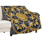 Golden Lion And Damask Ornament. Durable Throw Blanket