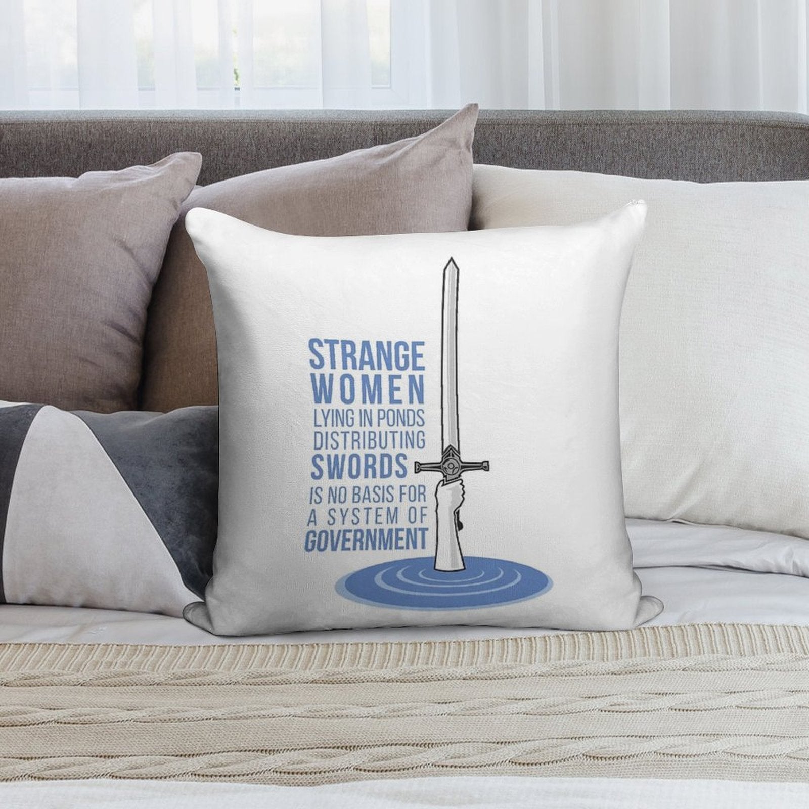 Strange Women Lying in Ponds Distributing Swords - Monty Python Soft Hidden Zipper Throw Pillow