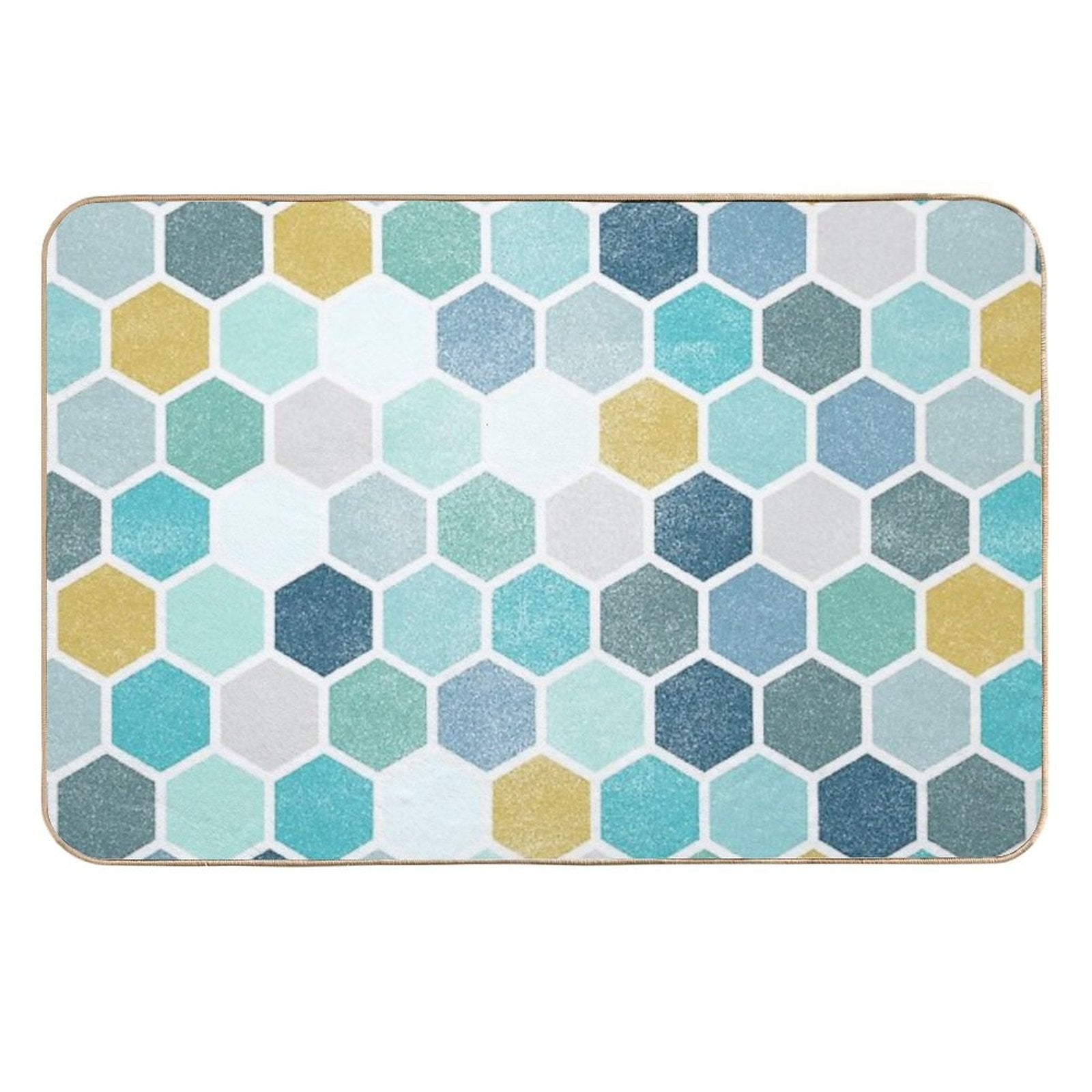 Blue Hue Hexagon Pattern  Fade-Resistant Bath Mat