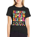 Promoted to Big Sister 2025 Soon to Be Big Sis Funny Groovy  Summer-ready Fabric T-Shirt