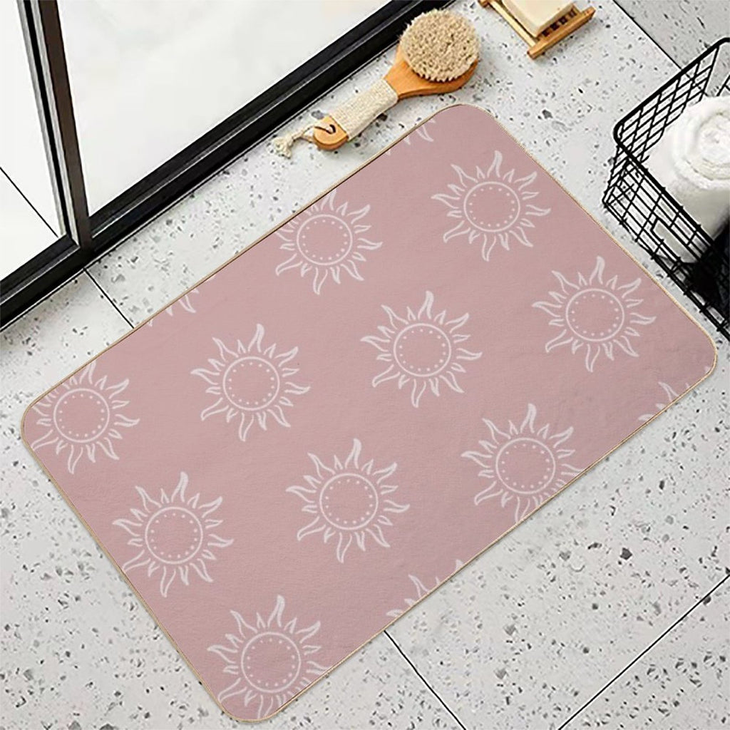 Cute Boho Sun Pattern Bohemian Aesthetic In Muted Colors Pink  Eco-Friendly Bath Mat