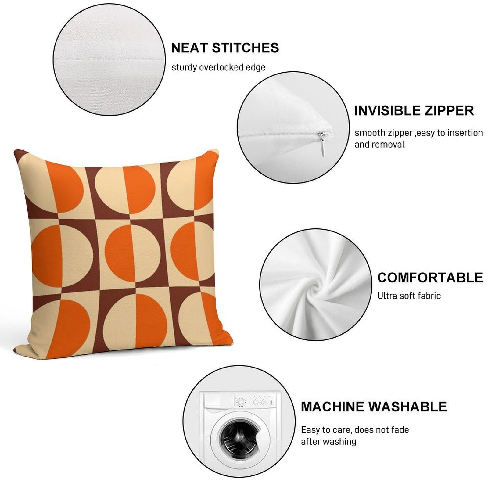 Retro Geometric Half Square And Circle Pattern 233 Soft High-Density Material Throw Pillow