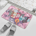 A Beautiful Aesthetic Tokyo Street And  The Pink Sakura Tree Blossom  Odorless Bath Mat