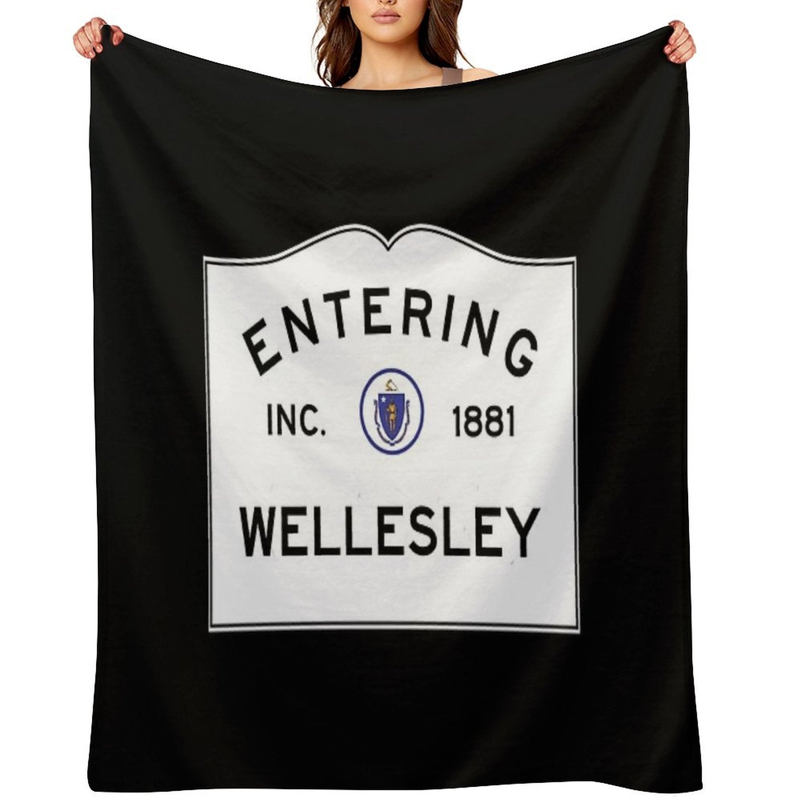 Entering Wellesley - Commonwealth of Massachusetts Road Sign Eco-conscious Throw Blanket