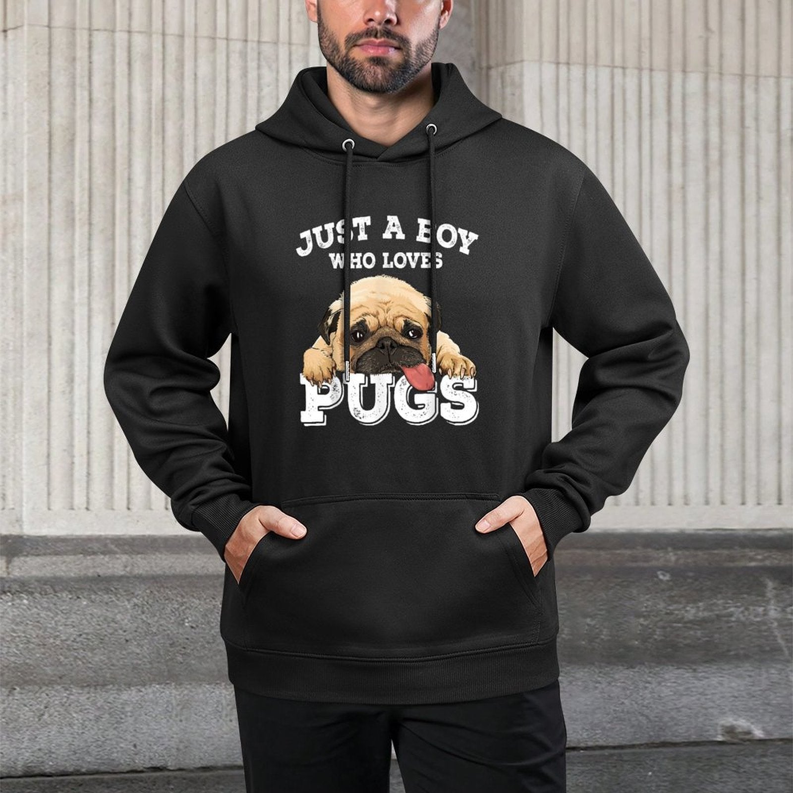 Just A Boy Who Loves Pugs Funny Pug Lover Gift for Boys Unisex Design Hoodie