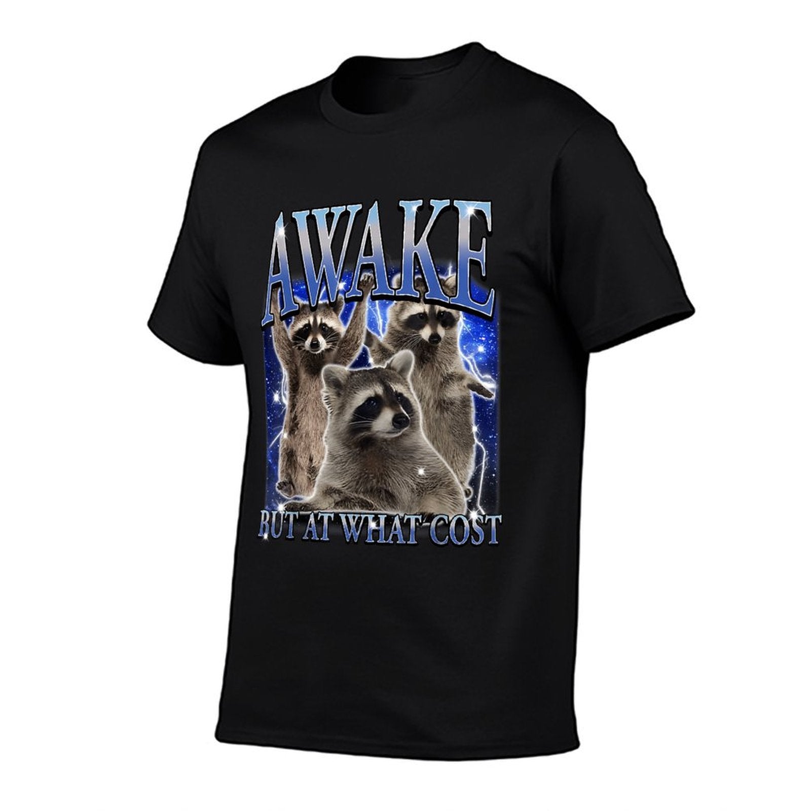 Awake But At What Cost Retro Raccoon Meme Sarcastic Sayings  Relaxed-fit T-Shirt