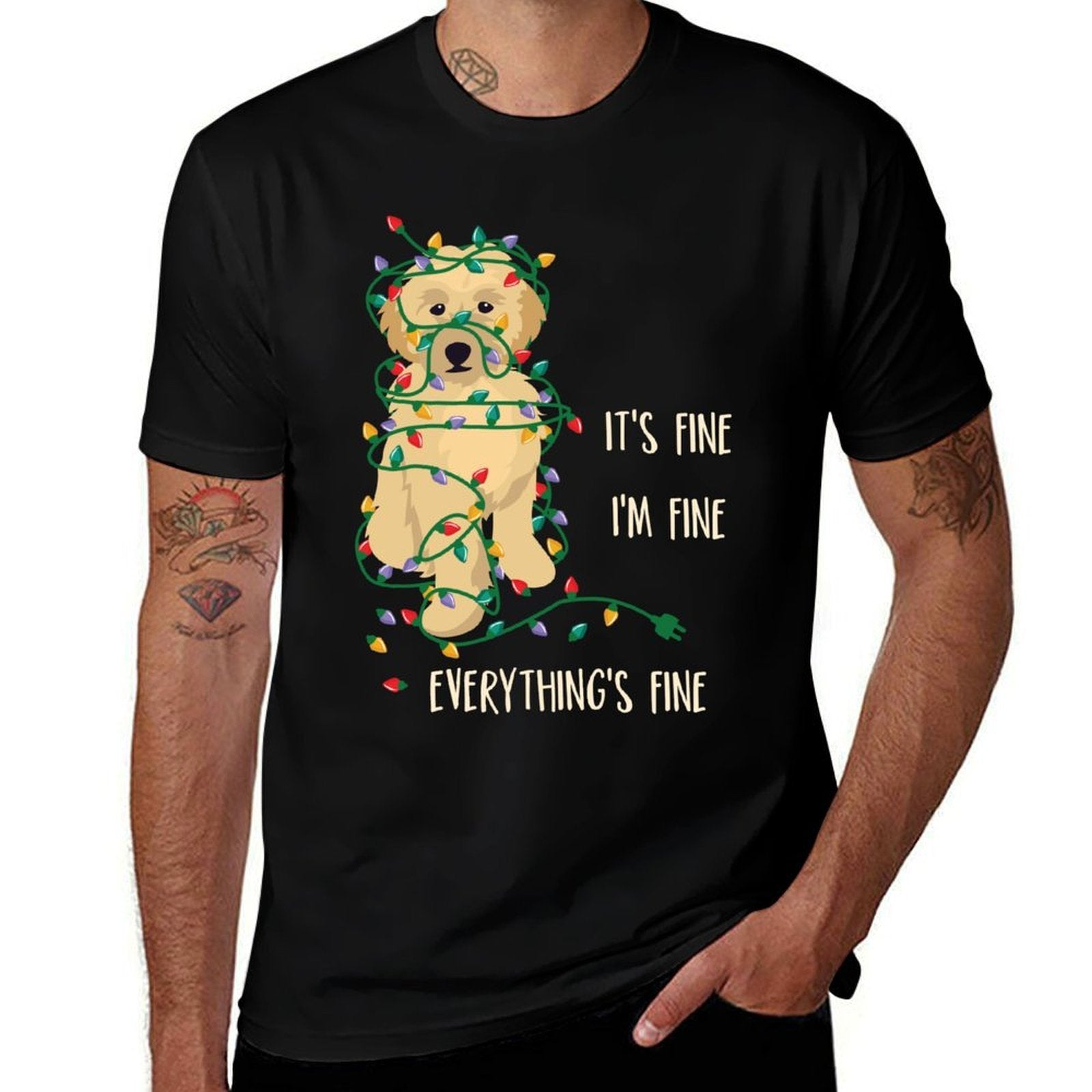 Its Fine Im Fine Everything Is Fine Christmas Lights  Ribbed Collar T-Shirt