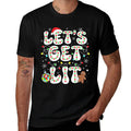 Lets Get Lit Funny Christmas Lights Xmas Pajamas Holiday  Rolled Sleeves T-Shirt
