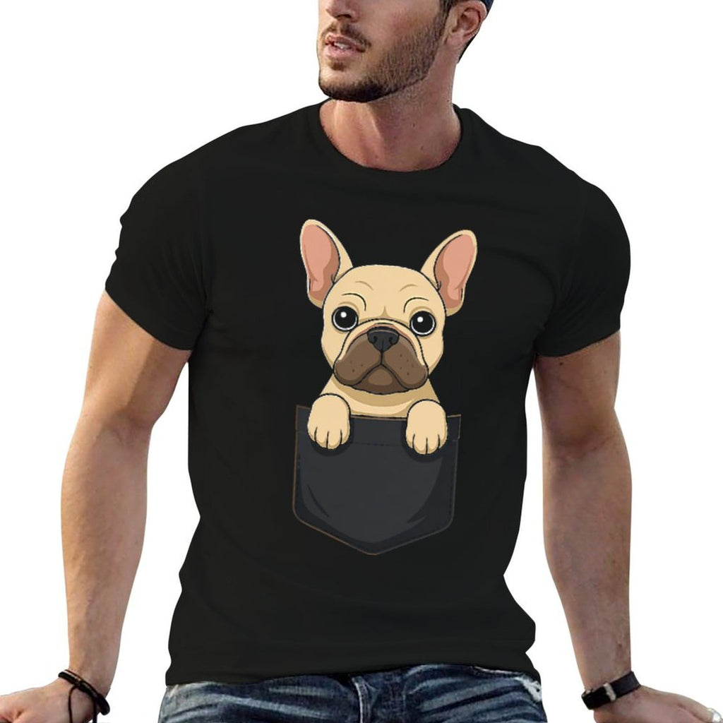 Cute Pocket French Bulldog Funny Dog Lover  Ribbed Collar T-Shirt