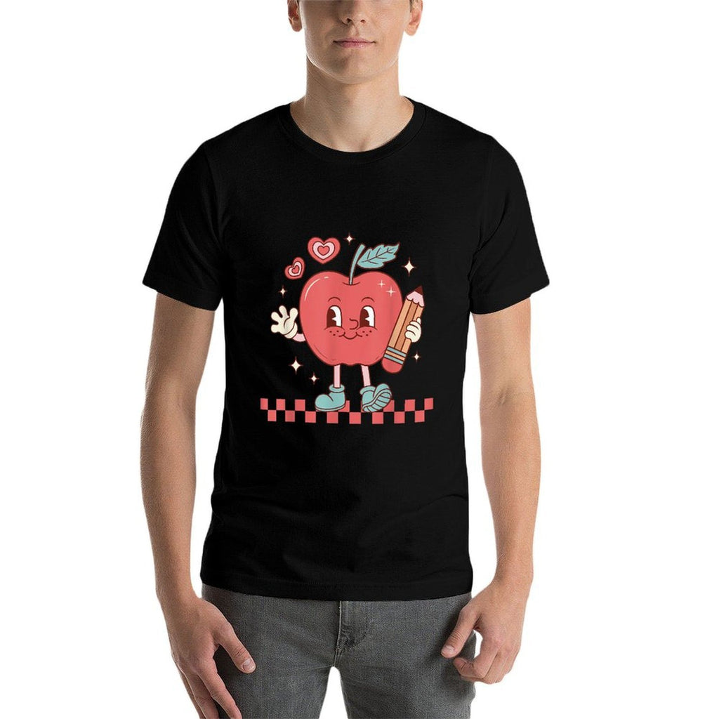Cute Retro Checkered Apple with Face Teacher Pencil Trendy  Trendy Pattern T-Shirt