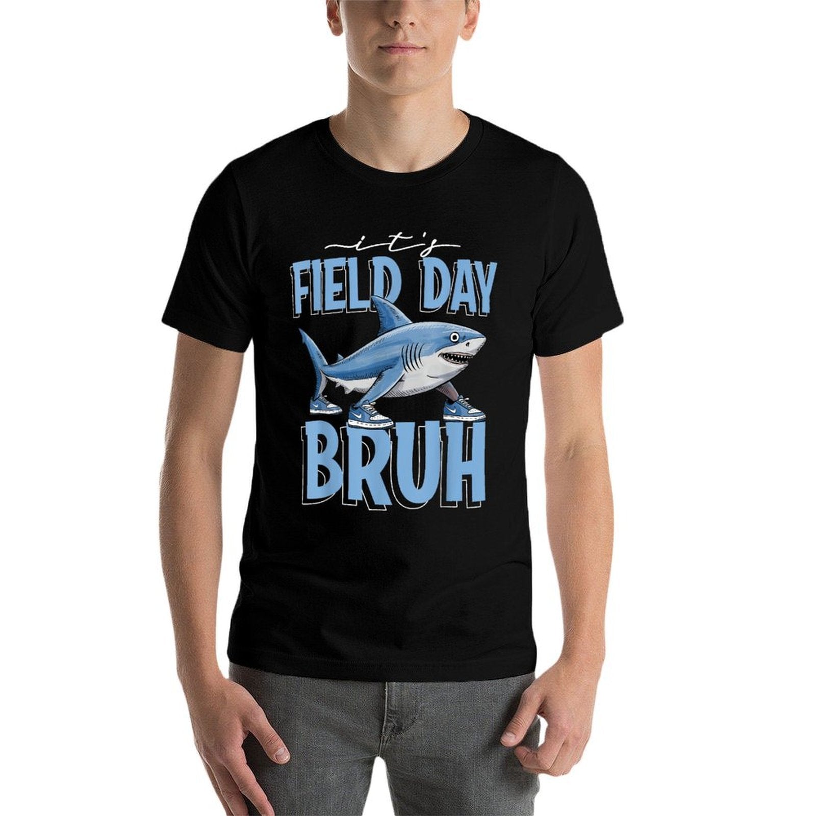 Its Field Day Bruh Funny Kids Shark Meme Wear Sneakers  Stretchy T-Shirt