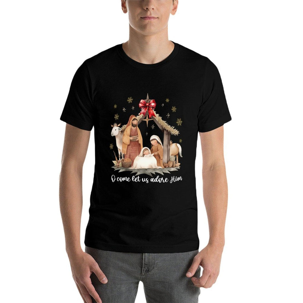 Jesus Christmas Nativity Scene Manger Boho Family Christian  Soft T-Shirt