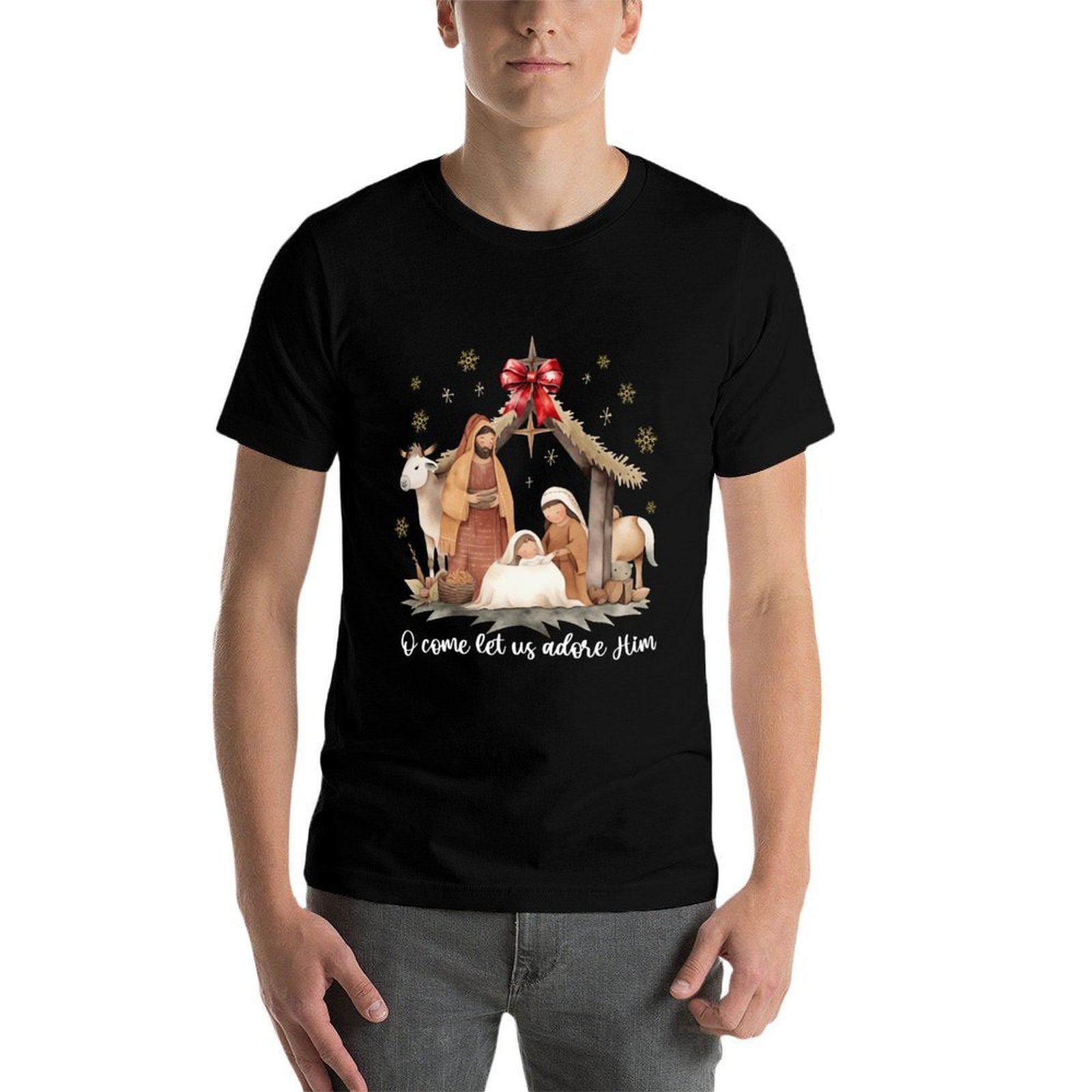 Jesus Christmas Nativity Scene Manger Boho Family Christian  Soft T-Shirt