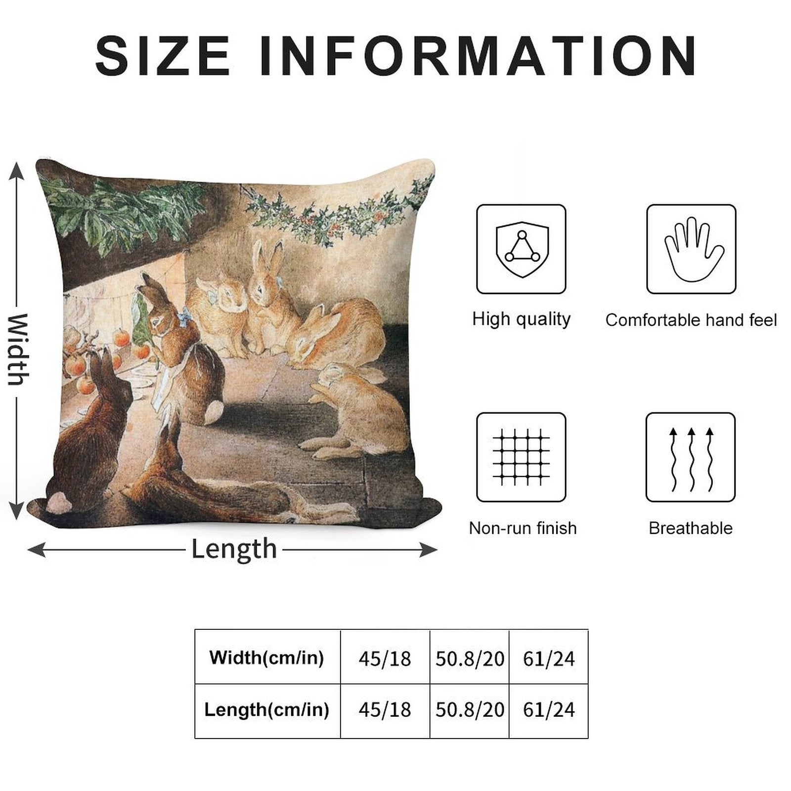 Christmas Rabbit Family Roasting Apples - Beatrix Potter Soft Shrink-Resistant Throw Pillow