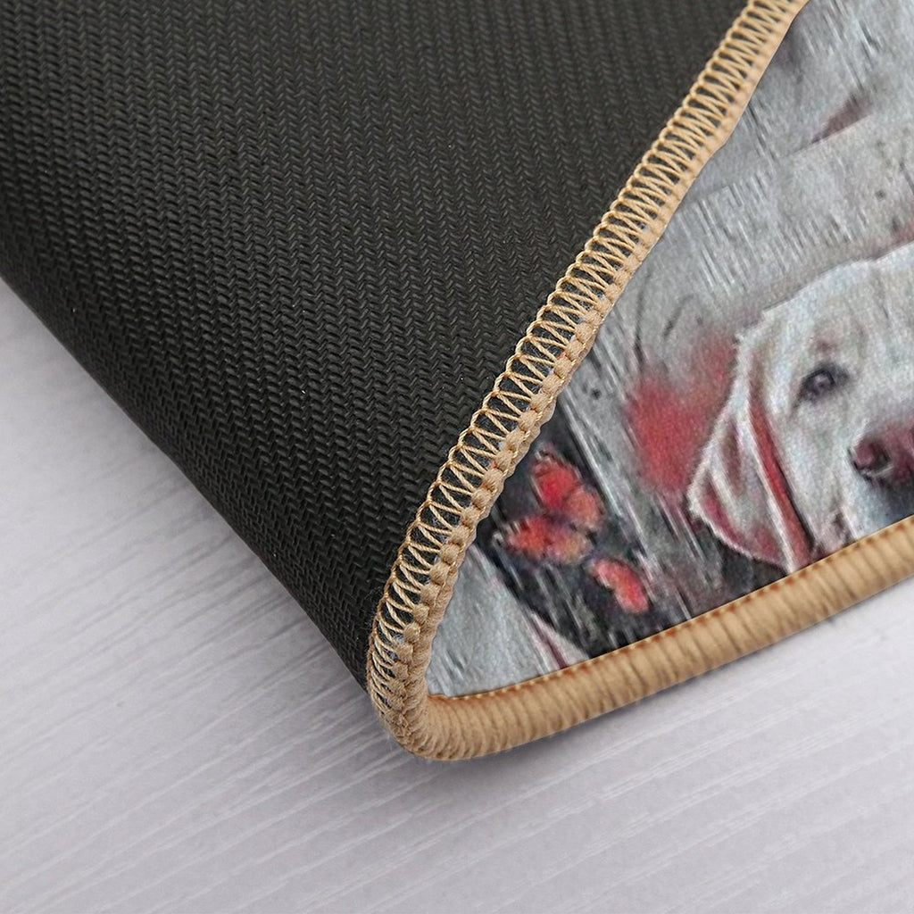 1 Happy Dog And Dozens of Butterflies in A Joyful Field Scene  Long-Lasting Bath Mat