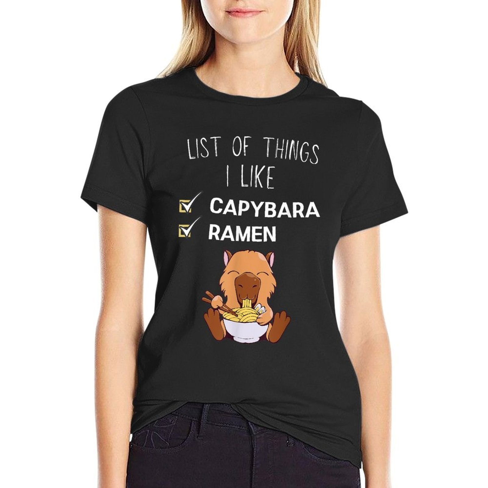 Cute Kawaii Capybara List Of Things I Like Ramen Lover  Eco-friendly Material T-Shirt