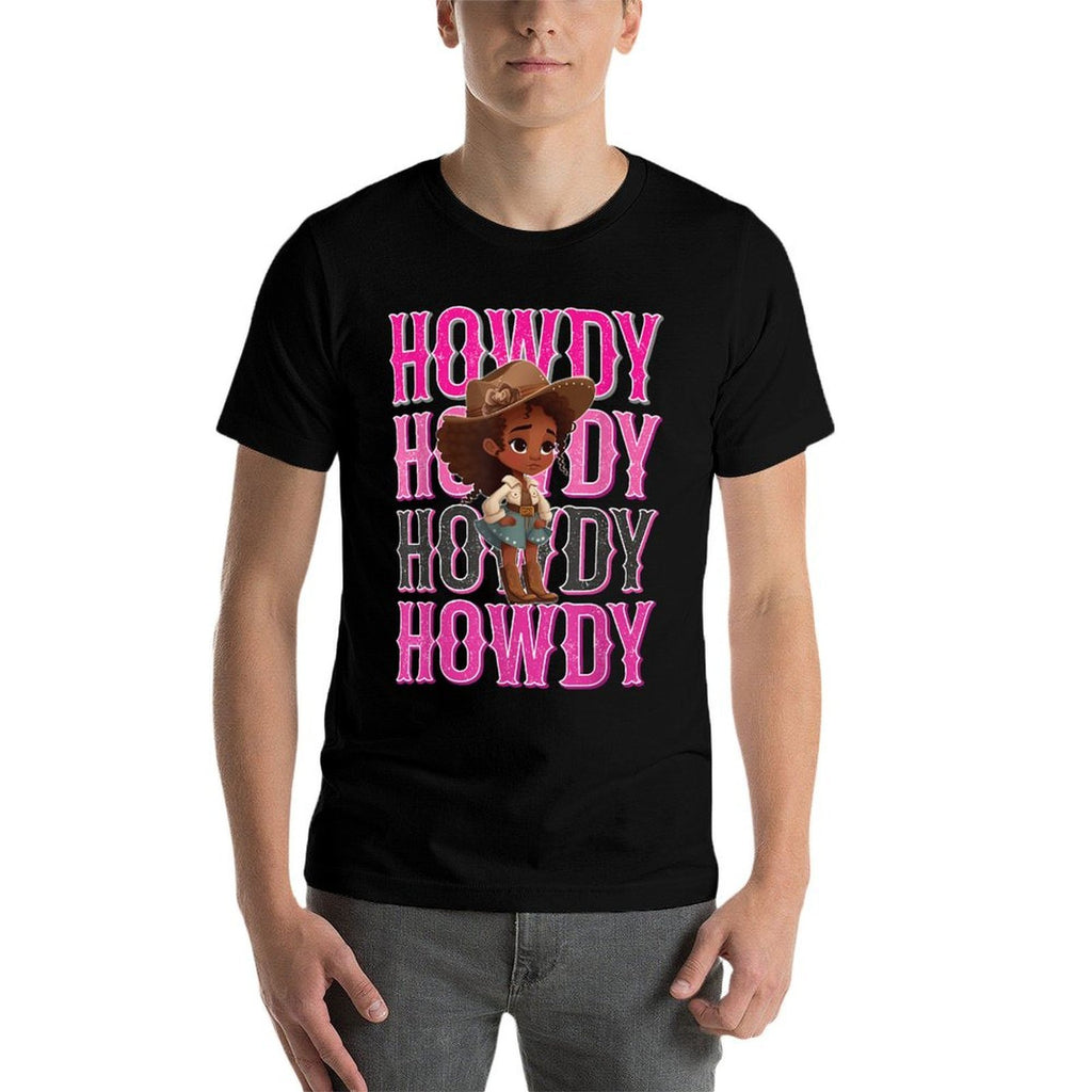 Western Howdy Black Cowgirl Cute African American Women Kids  Relaxed-fit T-Shirt